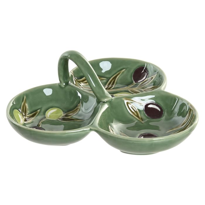 DKD Home Decor Bol Cottage de Gres Verde Oscuro 23.5 x 9 x 23.5 cm Set de 3 apto para lavavajillas