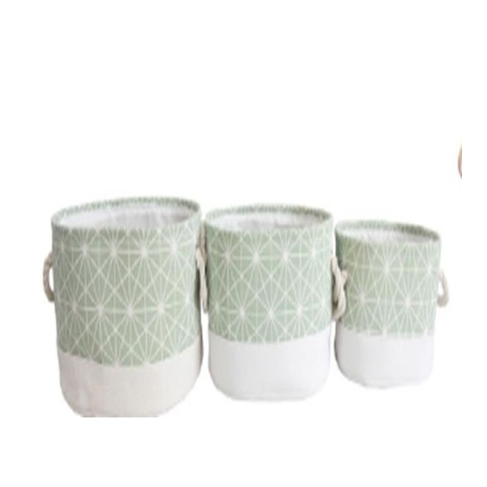 DKD Home Decor Cesta de Almacenamiento Urban Set de 3 Piezas Verde Beige 30x30x35 cm en Poliester y Eva con Diseño Geométrico