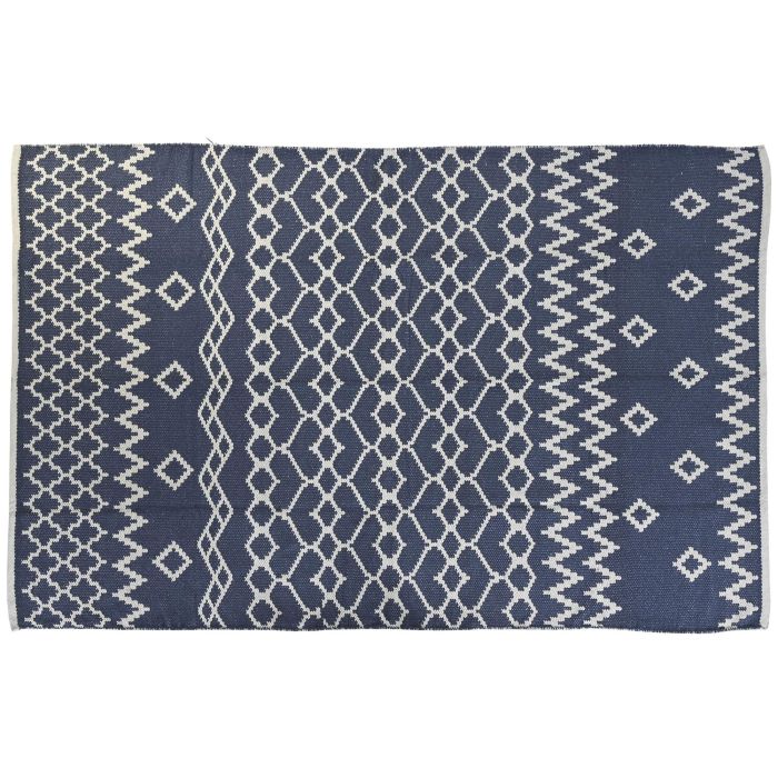 DKD Home Decor Alfombra Azul 230x160 cm de Poliéster y Algodón con Diseño Árabe y 1300 GSM
