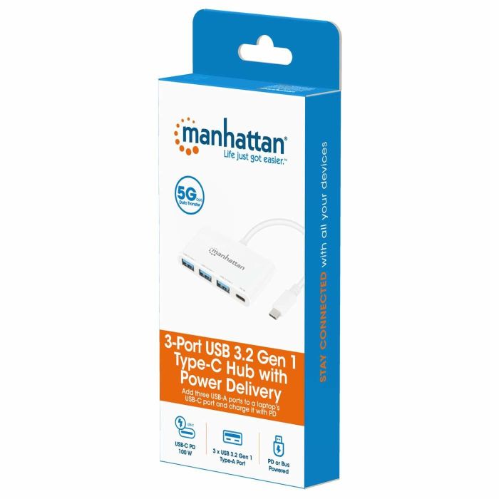 MANHATTAN 3-Port USB 3.0 Typ-C Hub mit PD Port 3x USB-A weiß 5