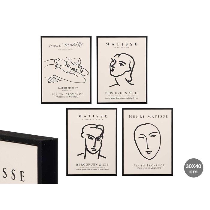 Giftdecor Cuadro Matisse Surtido 4 Canvas y Madera 30x40 cm - Beige y Negro con Marco Negro (8 Unidades)