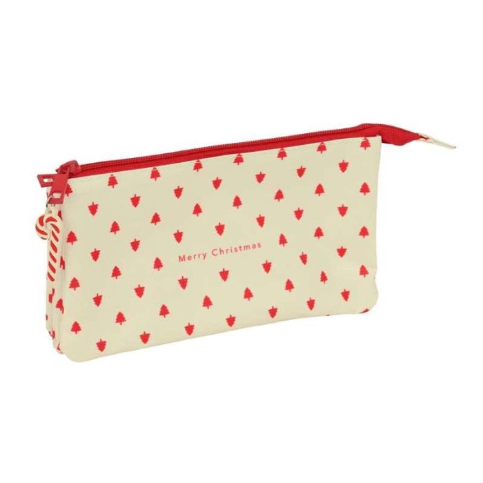 Safta Portatodo triple Arbolitos Merry Xmas, estuche escolar de 22x12x3cm, ideal para regalo de Navidad, edades 3+