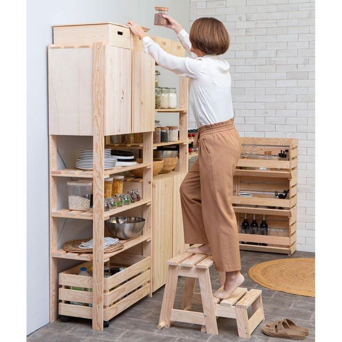 Astigarraga Escalera taburete de madera de pino, 2 peldaños, soporta hasta 100 kg 3
