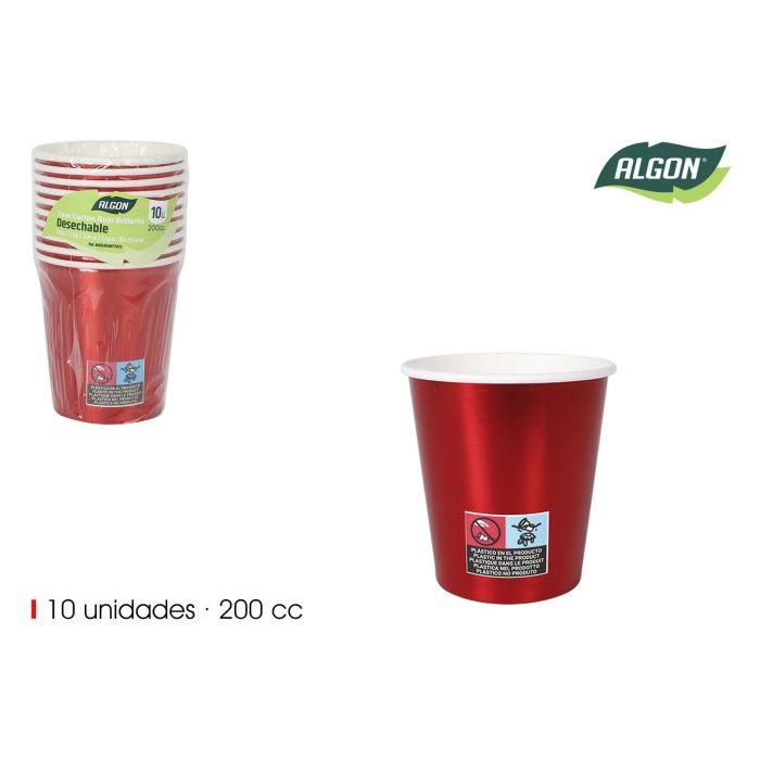 Set de 10 vasos de cartón rojo brillo 200 cc Algon (18 Unidades) Set de 10 vasos de cartón rojo brillo 200 cc Algon (18 Unidades)