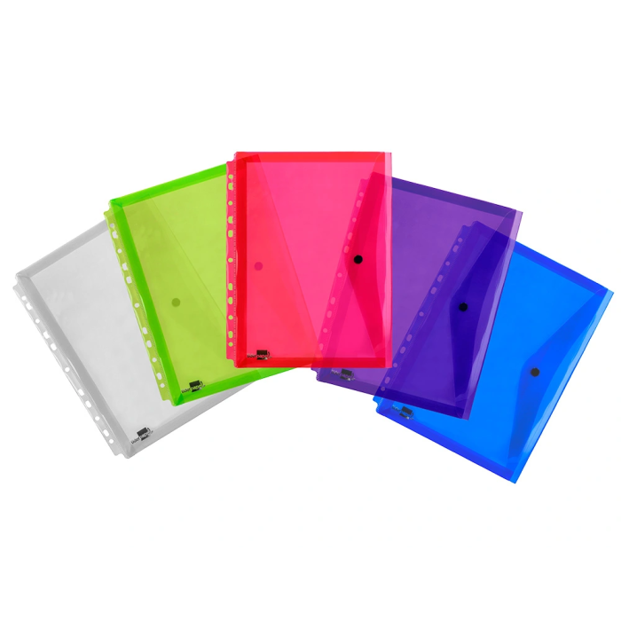 Liderpapel 36669 Carpeta Dossier Broche Polipropileno Din A4 Pack 5 Colores Surtidos Transparente Multitaladro 1
