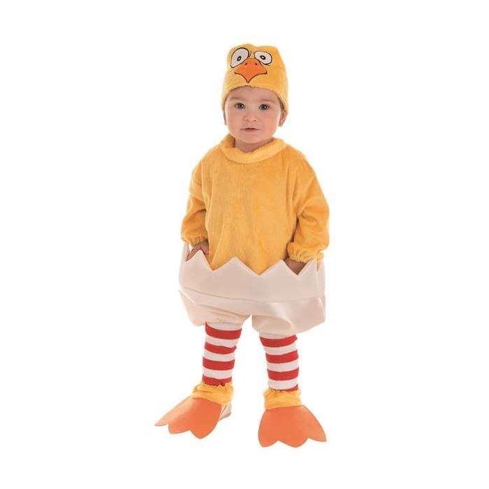 Creaciones Llopis Disfraz Bebé Pollito Cáscara Talla 0-6 Meses con Vestido, Gorrito, Cubrepiés y Calcetines