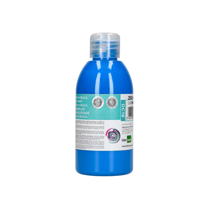 Liderpapel Pintura Acrílica Bote 250 ml Cian Multisuperficie Base Agua Colores Vivos Fácil Limpieza 4