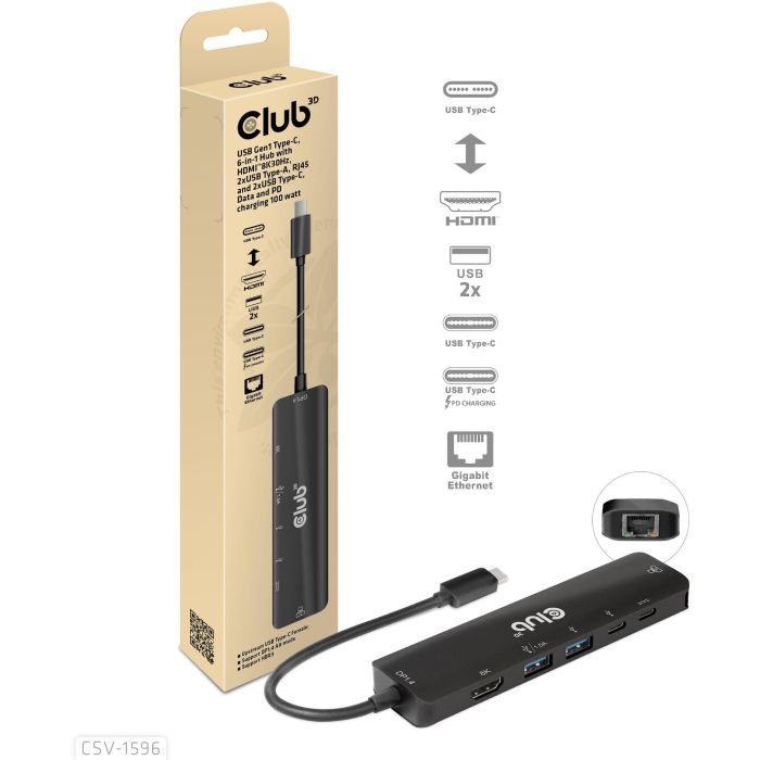 Club3D Hub USB-C 6 en 1 con HDMI 4K120Hz, 2x USB, 2x USB-C y LAN - Carga PD100W 10 Club3D Hub USB-C 6 en 1 con HDMI 4K120Hz, 2x USB, 2x USB-C y LAN - Carga PD100W 10