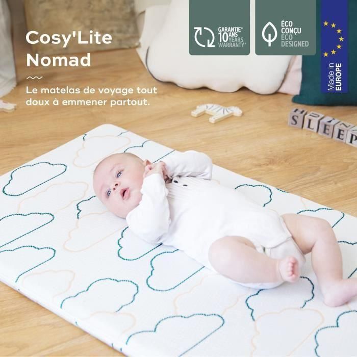 Colchón de viaje Babymoov Cosy'Lite Nomad 60x120cm, tamaño universal, certificado oeko-Tex y reciclado 1