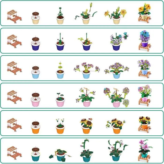 Zuru Juego de Construcción Plantas de Jardín en Maceta ZUR4894680036598, 233 Piezas, 6 Diseños, Maceta y Soporte Incluidos 3