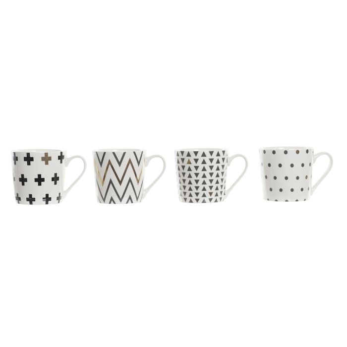 DKD Home Decor Taza Scandi Gres 410ml, Apto Microondas Lavavajillas, Negro Blanco Dorado, 9x9x13 cm, Pack 12 Unidades