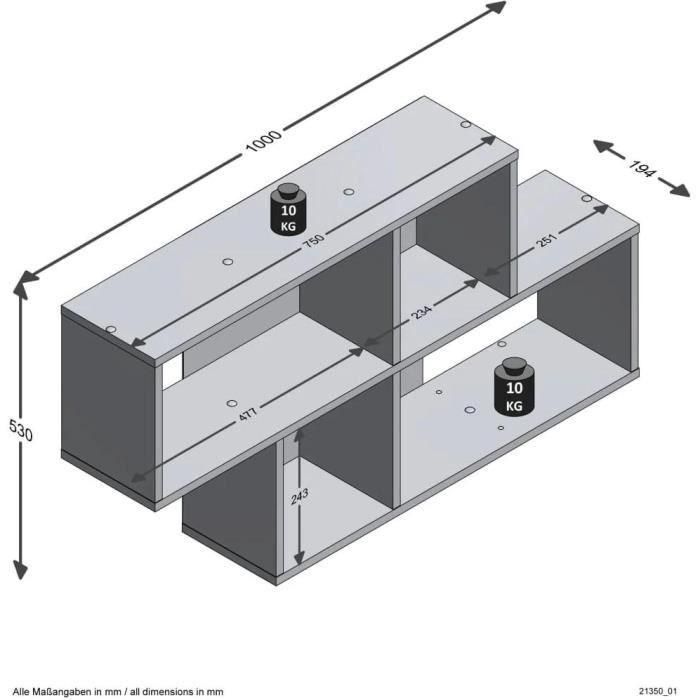 Estante de pared NORA - Decoración en roble arena y antracita - L100 x H53 x D19,5 cm - Hecho en Alemania 1