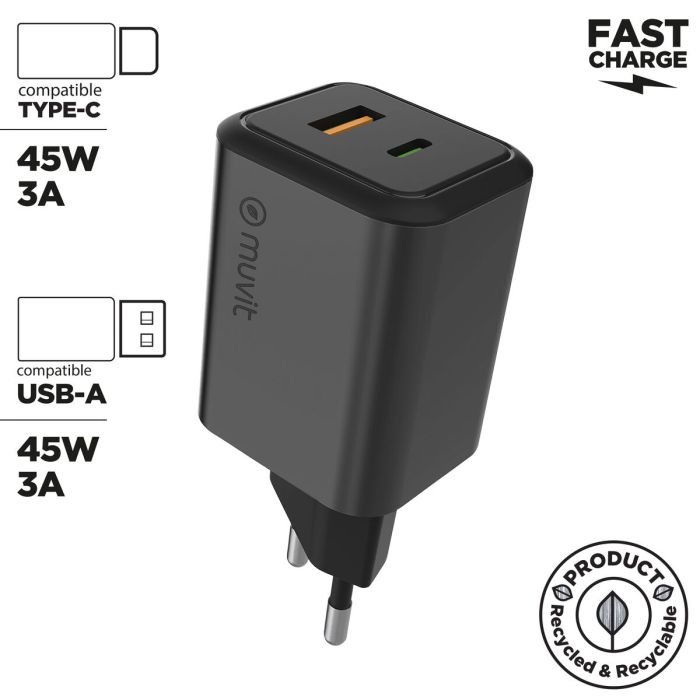 muvit for change cargador de pared USB + Tipo C PD45W aluminio 8