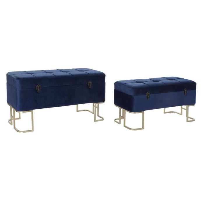 Descalzadora Glam DKD Home Decor Azul Dorado 40 x 47 x 90 cm Set de 2