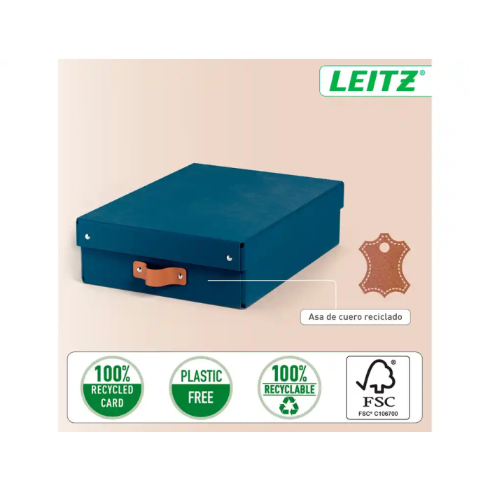 Leitz 61480068 Pack 2 Cajas de Almacenamiento de Cartón Mediana Baja, Color Azul, Formato A4, 8L, 270x370x100 mm 1