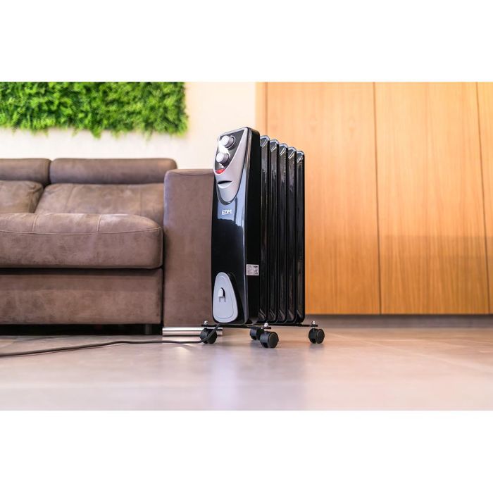 Edm Radiador Black Edition sin aceite, 8 elementos, 500-1000-1500W, termostato de alta precisión, antivuelco 2