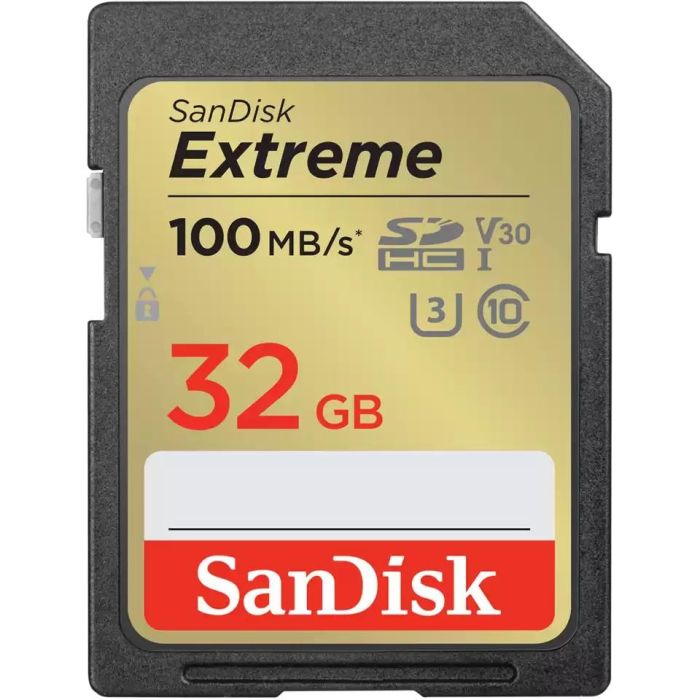 SanDisk Tarjeta de Memoria Extreme SDXC 32GB 100MB/s Lectura 60MB/s Escritura V30 U3 Clase 10 para Cámaras