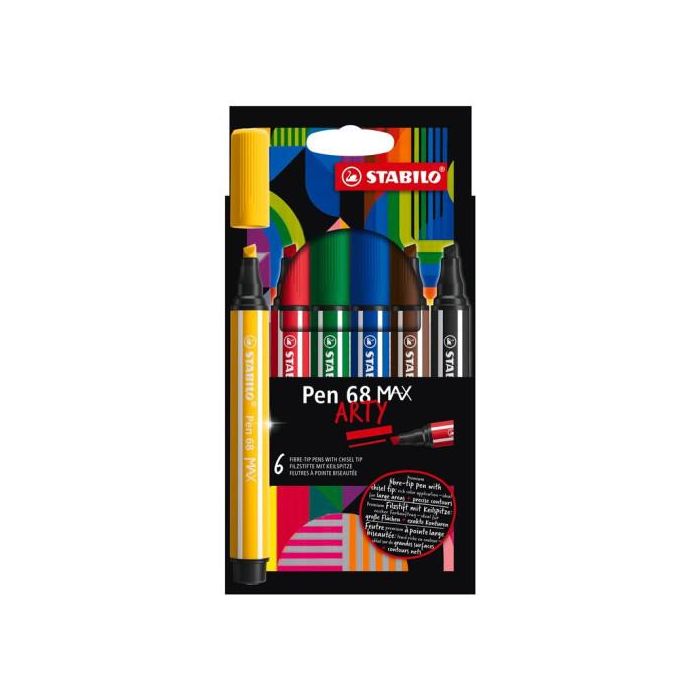 Estuche Arty con 6 Colores-Rotulador Premium con Punta Biselada Pen 68 Max Stabilo 768/06-21