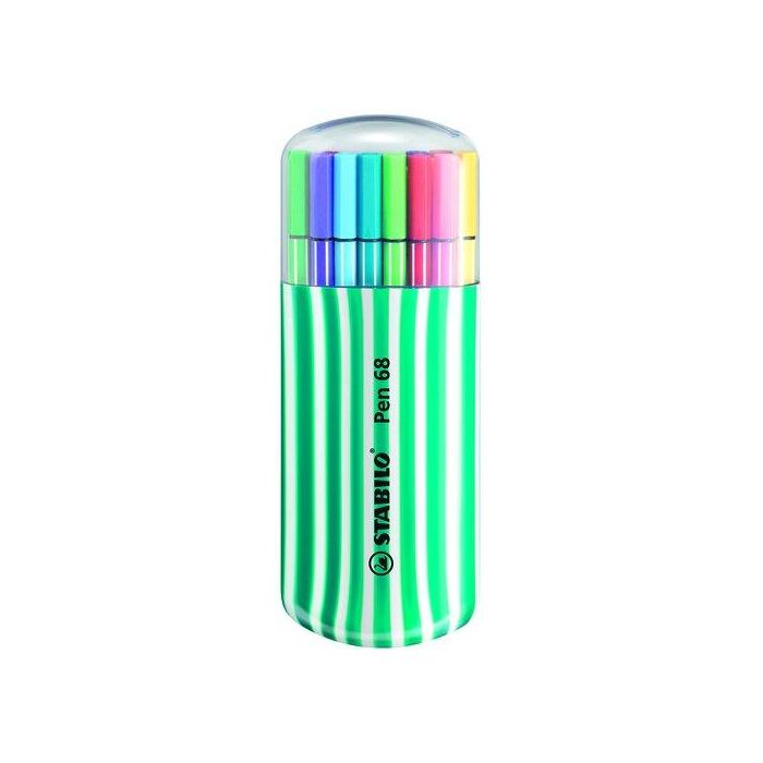 Stabilo Rotulador premium Pen 68 de fibra, estuche 20 unidades, colores surtidos, trazo 1 mm, tinta al agua