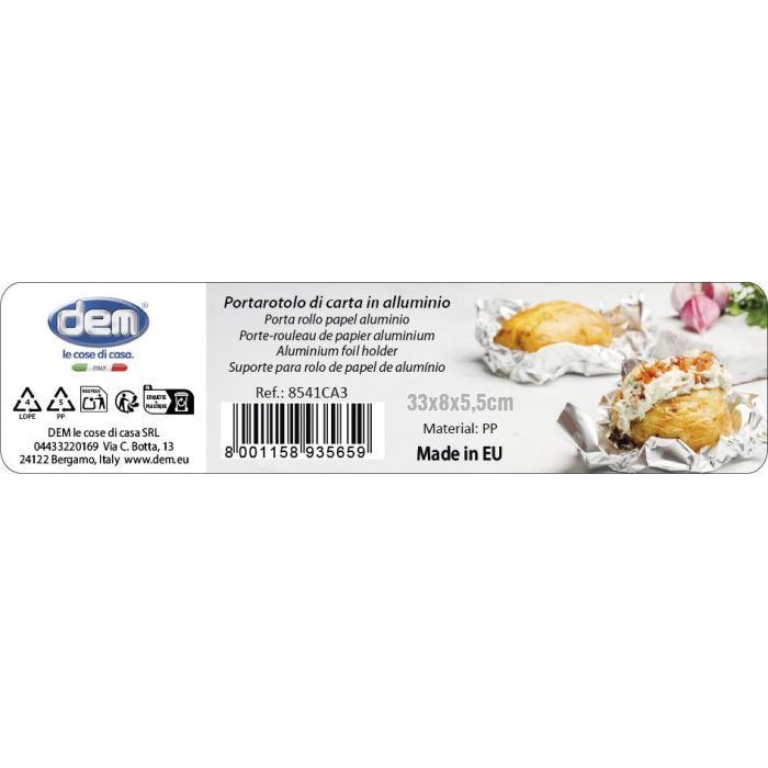 Inde Porta Rollo Papel Aluminio 33 cm x 8 cm x 5.5 cm (6 Unidades)