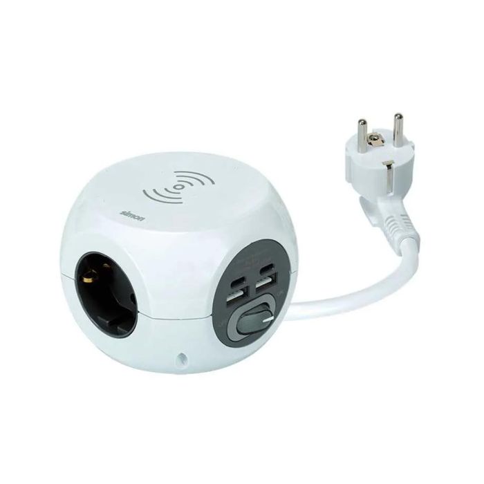 Combiball, carga inalámbrica + 3 tomas (2pt+t) + 2 usb a + 2 usb c, blanca