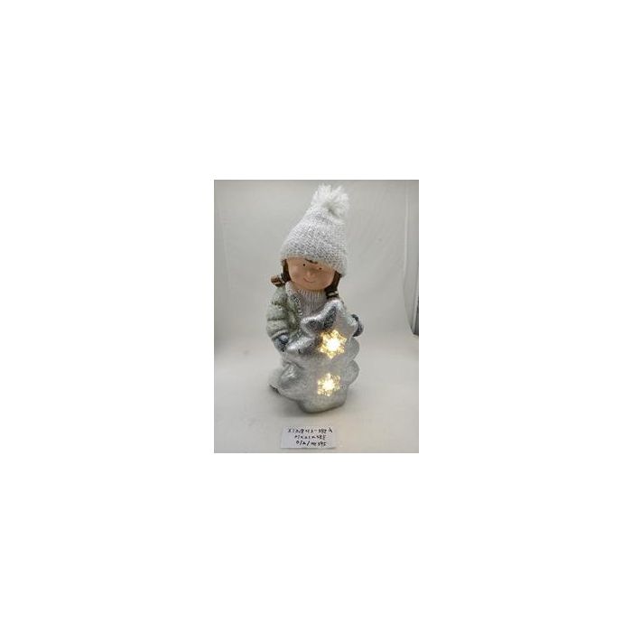 DKD Home Decor Figura de Navidad Moderna Niños LED a Pilas AAA Magnesia Plateado Blanco 18.5x39.5x25.5 cm (2 Unidades)