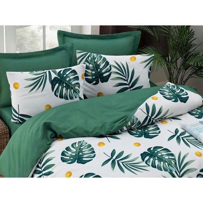 Juego de cama - 1 funda nórdica 220x240 cm + 2 fundas de almohada 60x60 cm - 65% algodón, 35% poliéster - Verde 3 Juego de cama - 1 funda nórdica 220x240 cm + 2 fundas de almohada 60x60 cm - 65% algodón, 35% poliéster - Verde 3