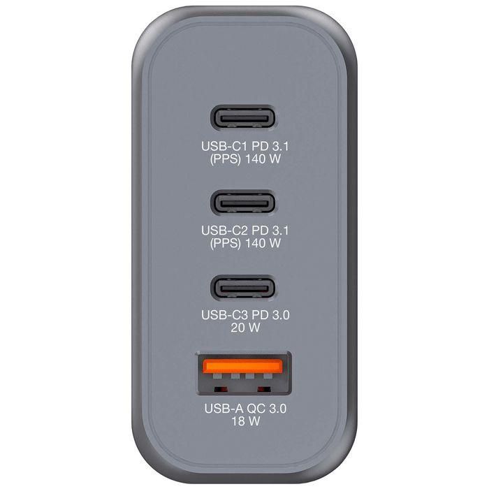 Verbatim Gnc-140 Cargador de Pared Gan 140W con 1 Puerto USB-A 3.0 y 3 Puertos USB-C 3.0 1