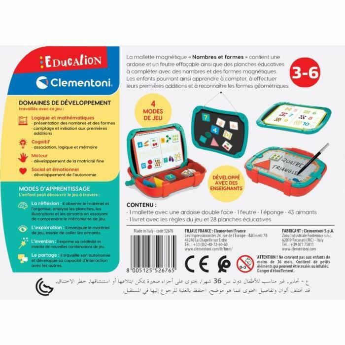 Clementoni 52676 Maletín Magnético Caja de Figuras y Formas. Juego Educativo con Números e Imanes de Colores para Niños de Primaria 1