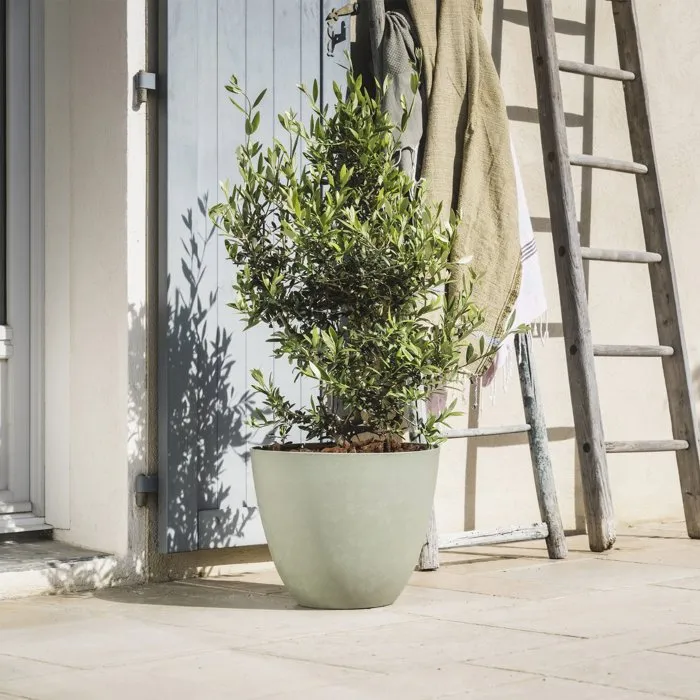 Eda Element - Maceta Redonda para Interior/Exterior, Sistema de Drenaje, Diámetro 50 cm (48.8x38.4 cm), 47.8 L, Color Caqui