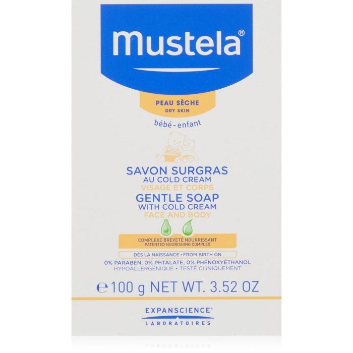 Mustela Jabón en Pastilla con Cold Cream Nutriprotector para Piel Seca de Bebés y Niños, Cara y Cuerpo, desde Nacimiento, 100g