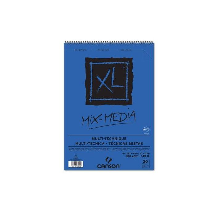 Bloc De Dibujo Canson Xl Mix Media Textured Con Espiral Grano Medio A3 300G 30H 5 unidades