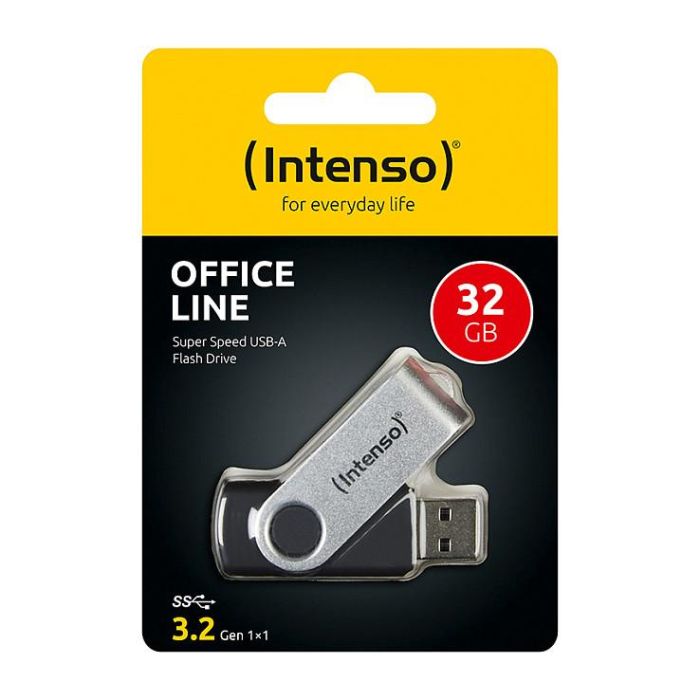 Intenso 3543480 Memoria USB 3.2 Gen 1 Lápiz, 32 GB, Hasta 70 MB/s, USB-A, Compatible con USB 3.0/3.1, Plástico y Metal, Office Line