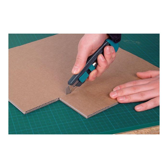 Wolfcraft 4146000 Cúter de Cuchillas Separables Standard 18 mm, Plástico con Guía Metálica, Bloqueo Automático y Tapa Extraíble