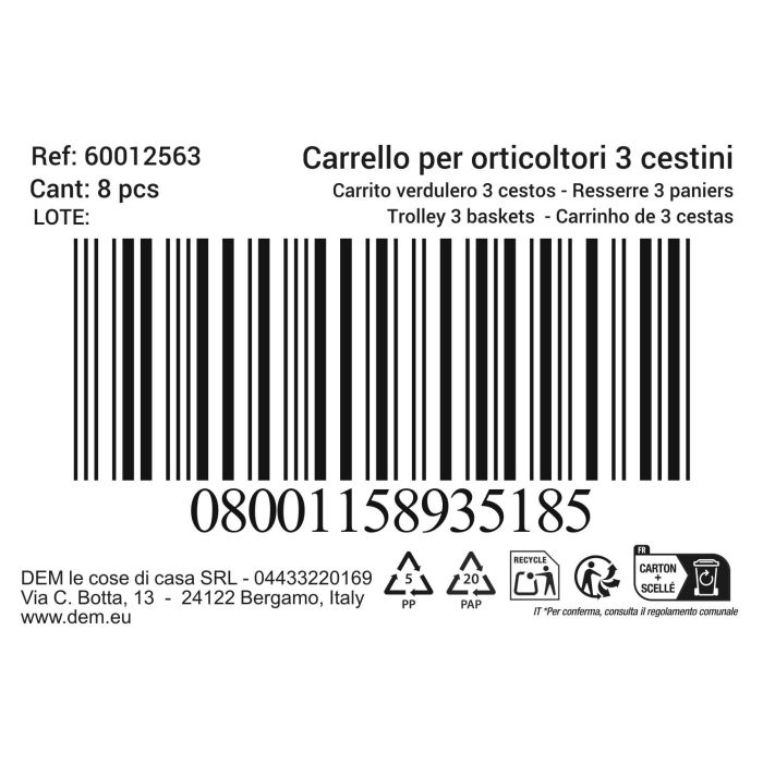 Inde Carrito Verdulero 3 Cestos, 25.8 x 46.7 x 12.1 cm (8 Unidades) 1
