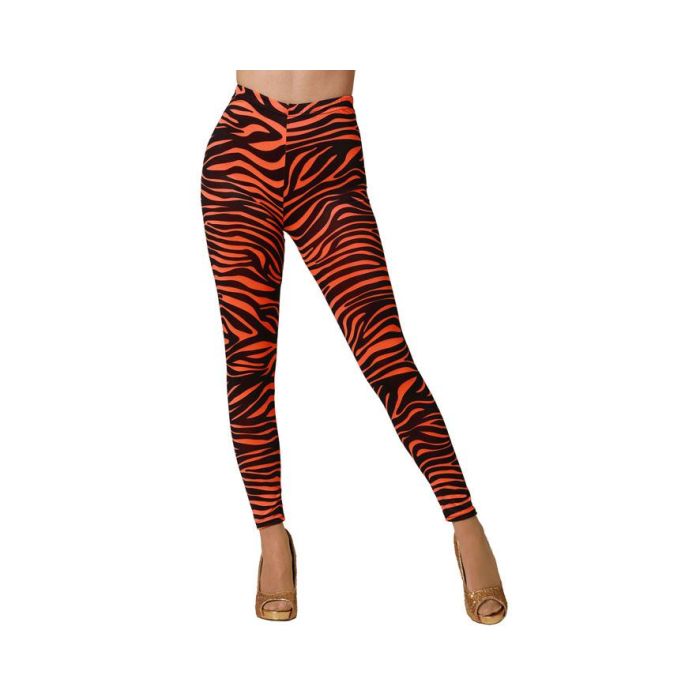 Leggings Naranja Con Franjas Negras Adulto Carnaval Festivales Fiestas Neon