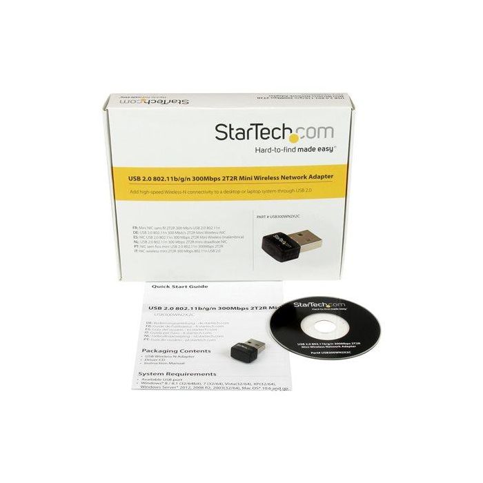 StarTech.com Adaptador de Red Inalámbrico USB 2.0 Mini Wi-Fi N 300 Mbps (USB300WN2X2C) para Windows, macOS, Linux - Negro