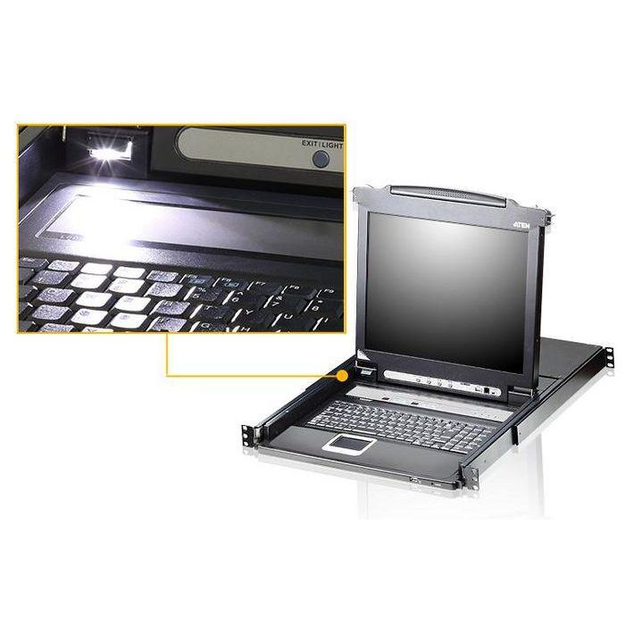 Aten CL5708 KVMP Switch LCD 19" con Teclado, Monitor LCD LED Retroiluminado y Touchpad Integrados, 8 Puertos, Montaje en Rack 1U Deslizante, PS/2 USB 1