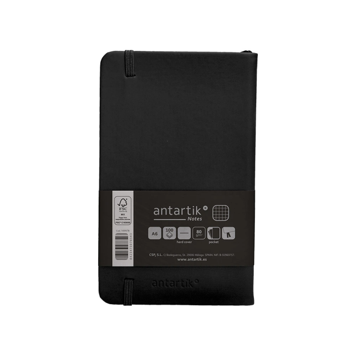 Antartik Cuaderno Tapa Dura A6 Hojas Cuadrícula Negro 100 Hojas 80 gr FSC Certificado 2
