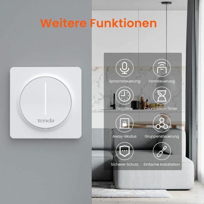 Tenda SS9 Interruptor Táctil Dimmer Switch Wi-Fi Inteligente Compatible con Alexa y Google Assistant Control de Iluminación LED/CFL 300W Max 1