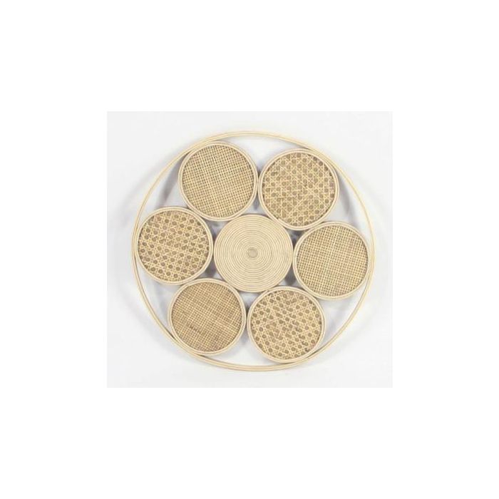DKD Home Decor Decoración Pared Cuadrada Estilo Balines de Ratán Color Natural - 45.5 x 45.5 x 2 cm