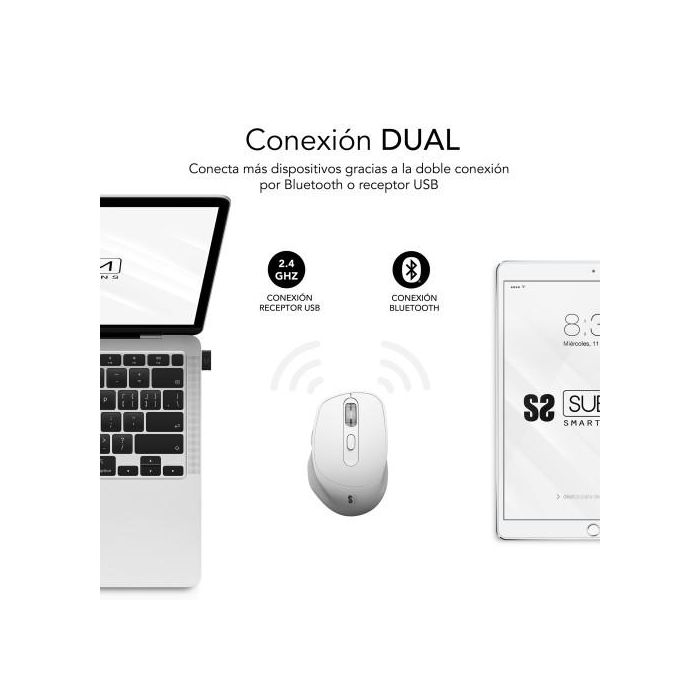 SUBBLIM COMFORT ERGO DUAL MOUSE BATTERY WHITE 1 SUBBLIM COMFORT ERGO DUAL MOUSE BATTERY WHITE 1