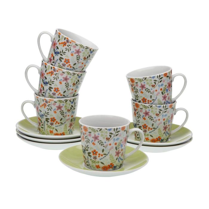 Juego de Tazas con Platos Versa Porcelana Flores