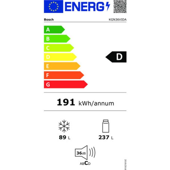 Frigorífico combinado BOSCH KGN36VIDA 186 Acero 357 L 1