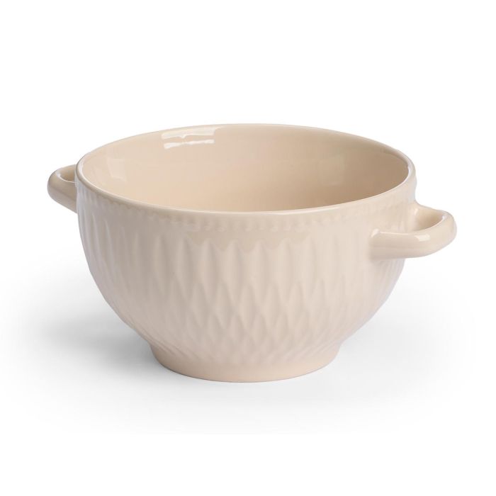 Vessia Tazón para Consomé con Asas, Cerámica de Loza, Capacidad 650 ml, Color Beige o Gris, Dimensiones 19 x 14.3 x 8.5 cm (Set de 24)