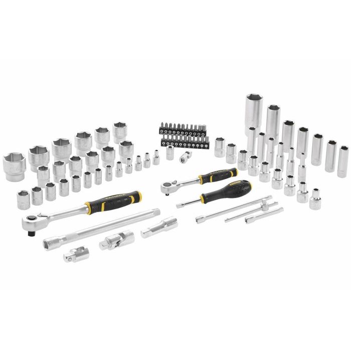 Stanley SET 81 PIEZAS de Vasos 1/4'' y 1/2'' FATMAX con Carraca de 120 Dientes, Extensiones y Puntas 15
