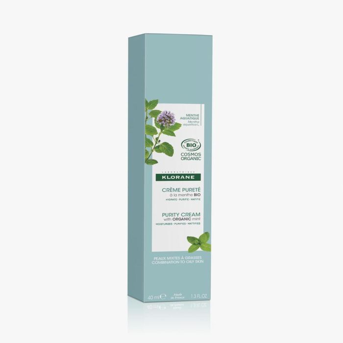 Klorane MENTA BIO Crema Purificante Facial, Hidratante y Matificante con Menta Acuática para Piel Mixta y Grasa 40 ml