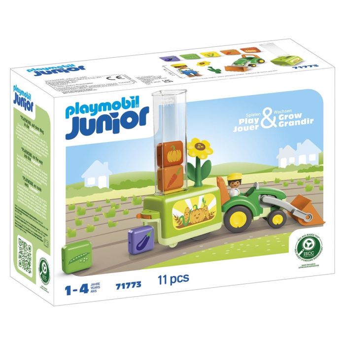 Playmobil 71773 Tractor con Sembradora JUNIOR: Descubre, Clasifica y Transporta para Niños +12 Meses con Piezas Vegetales