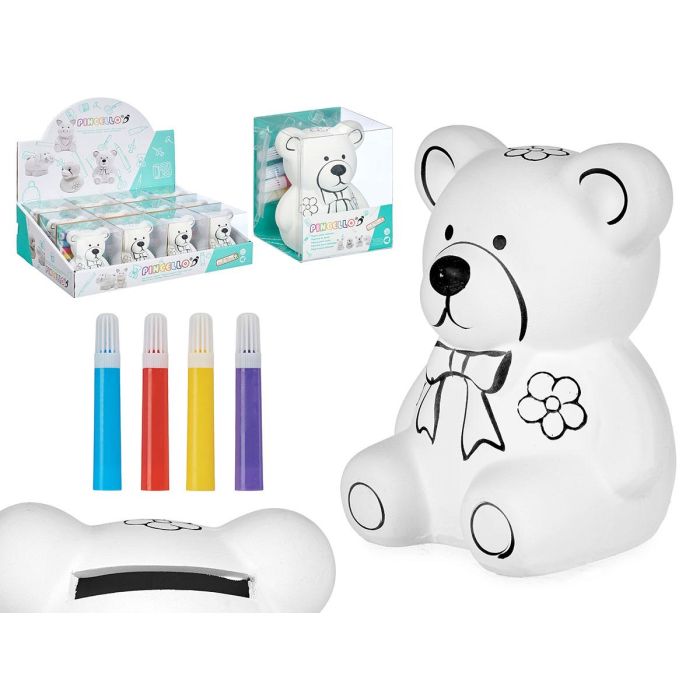 Hucha Oso Cerámica Pincello con 4 Rotuladores - 9x11.5x9 cm, Blanco (24 Unidades) Hucha Oso Cerámica Pincello con 4 Rotuladores - 9x11.5x9 cm, Blanco (24 Unidades)