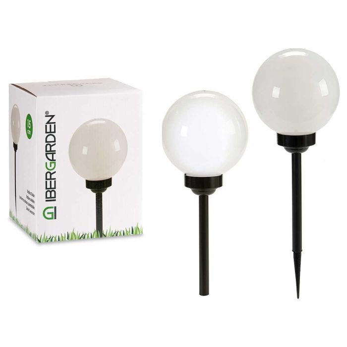 Ibergarden Baliza Solar Plástico Bola 15 cm, Blanco/Negro, Panel Solar 45x45 cm, 4 LED Blanco Frío (8 Unidades) Ibergarden Baliza Solar Plástico Bola 15 cm, Blanco/Negro, Panel Solar 45x45 cm, 4 LED Blanco Frío (8 Unidades)